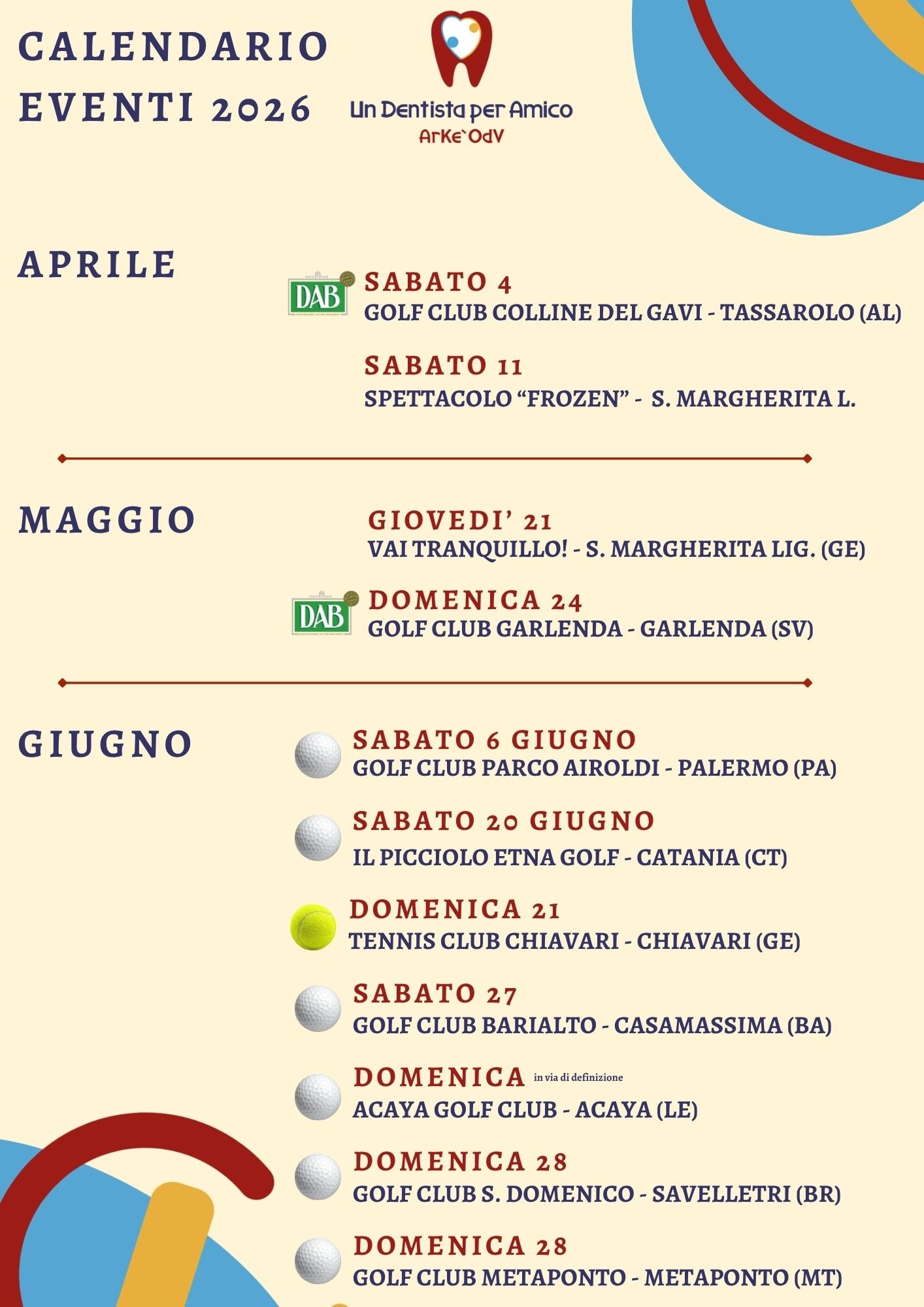 CALENDARIO EVENTI ESTIVI ASSOCIAZIONE ARKÈ ODV